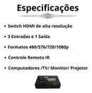 Switch 3 Em 1 Hdmi Seletor De Sinal Controle Remoto 4k Hub - Alfashop