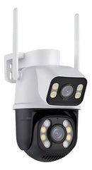 Ip Camera Externa Wifi Dupla Lentes 2 Em 1 Visao Noturna Cor Branco com preto - Alfashop