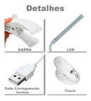 Luminária Mesa Led Recarregável S/ Fio Touch Abajur C/garra Cor da cúpula Branco Cor da estrutura Branco - Alfashop