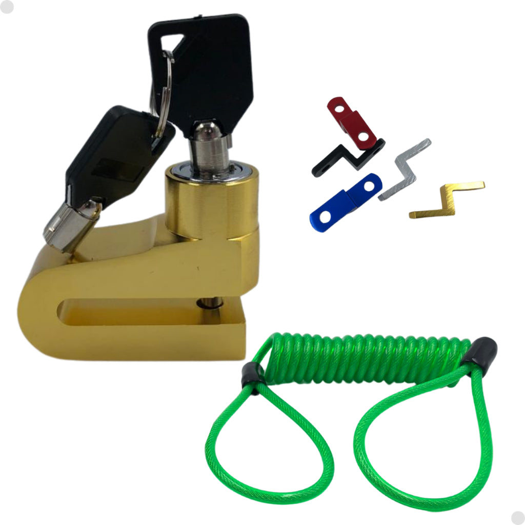 Cadeado trava disco freio p/moto bike+cabo lembrete segurança - Alfashop