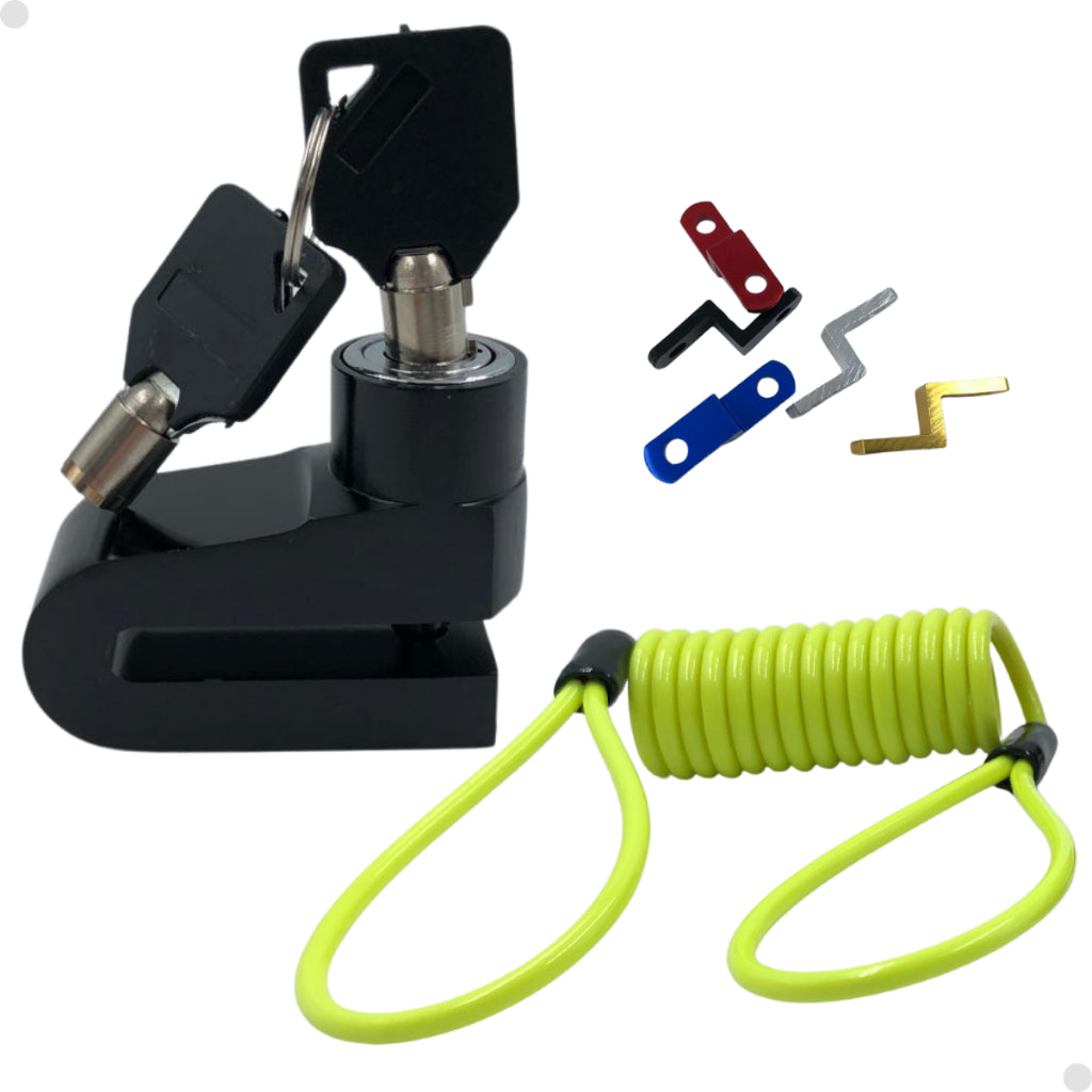 Cadeado trava disco freio p/moto bike+cabo lembrete segurança - Alfashop