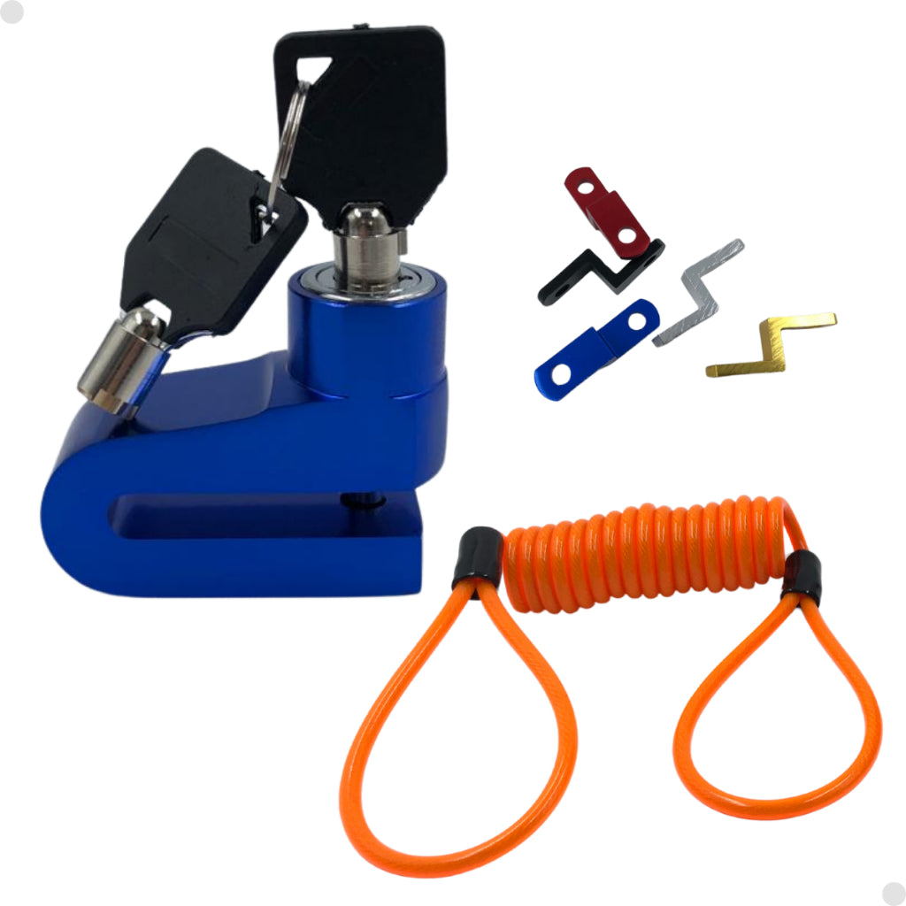 Cadeado trava disco freio p/moto bike+cabo lembrete segurança - Alfashop