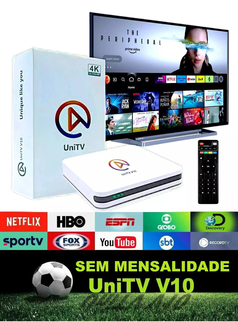 UNITV-Smart TV Box, V10, APARELHO, CANAIS, PRONTA, ENTREGA BRASIL - Alfashop
