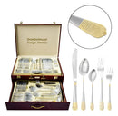 Faqueiro Inox 84 Peças Talheres Banhado Ouro Maleta Madeira