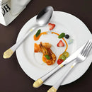 Faqueiro Inox 84 Peças Talheres Banhado Ouro Maleta Madeira