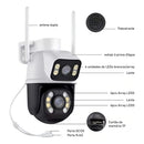 Ip Camera Externa Wifi Dupla Lentes 2 Em 1 Visao Noturna Cor Branco com preto