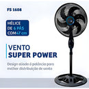 Ventilador Chão Solaris Fs1608 Com 6 Pás De Plástico Estrutura Preto,40cm De Diâmetro 60 Hz 127v