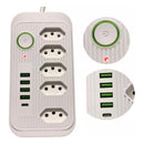 Filtro De Linha Extensão 2 Mts 5 Tomada 4 Usb 1 Tipo-c Régua