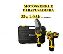 Mini Motosserra a Bateria Nakasaki + Parafusadeira 800W 25V com Maleta e 2 Baterias