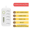 Filtro De Linha Extensão 2 Mts 5 Tomada 4 Usb 1 Tipo-c Régua
