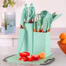 Kit Utensílios de Cozinha Silicone e Facas 19 Peças