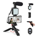 Kit Youtuber Vlog Live Tripé Celular Suporte Led E Microfone Com controle Bluetooth Video-Making Kit AY-49