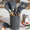 Kit Utensílios Silicone Madeira | Alfashop