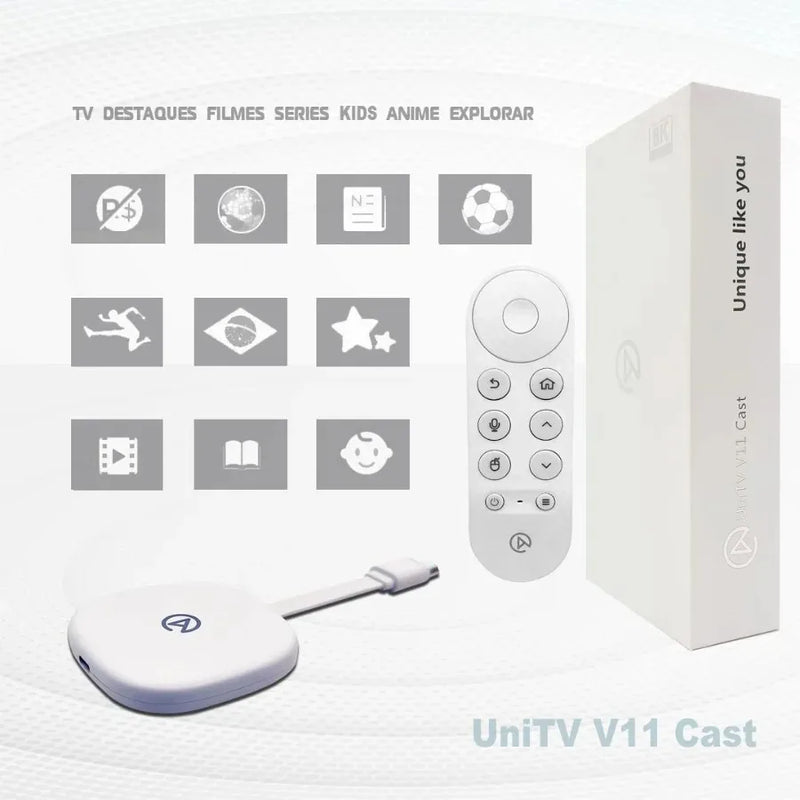 Aparelho Conversor UNITV V11 de Smart Tv Box Android 11 Assista Filmes Séries Desenhos e Canais em 1 Lugar - Alfashop