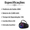 Caixa De Som 60w Grave Potente Bass Boost Sem Fio Portátil - Alfashop