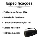 Caixa De Som 60w Bluetooth Grave Alta Potencia Cor Preto - Alfashop