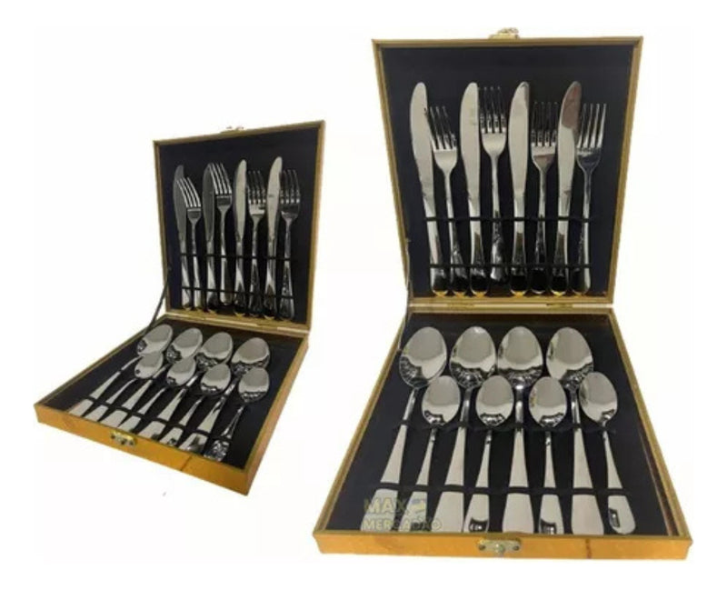 Faqueiro Ouro Luxo 16 Peças Aço Inox Com Caixa - Lançamento - Alfashop