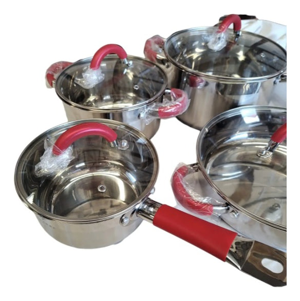 Panelas Aço Inox Genebra Vermelha 18 Pçs De Luxo - Alfashop