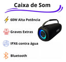 Caixa De Som 60w Bluetooth Grave Alta Potencia Cor Preto - Alfashop