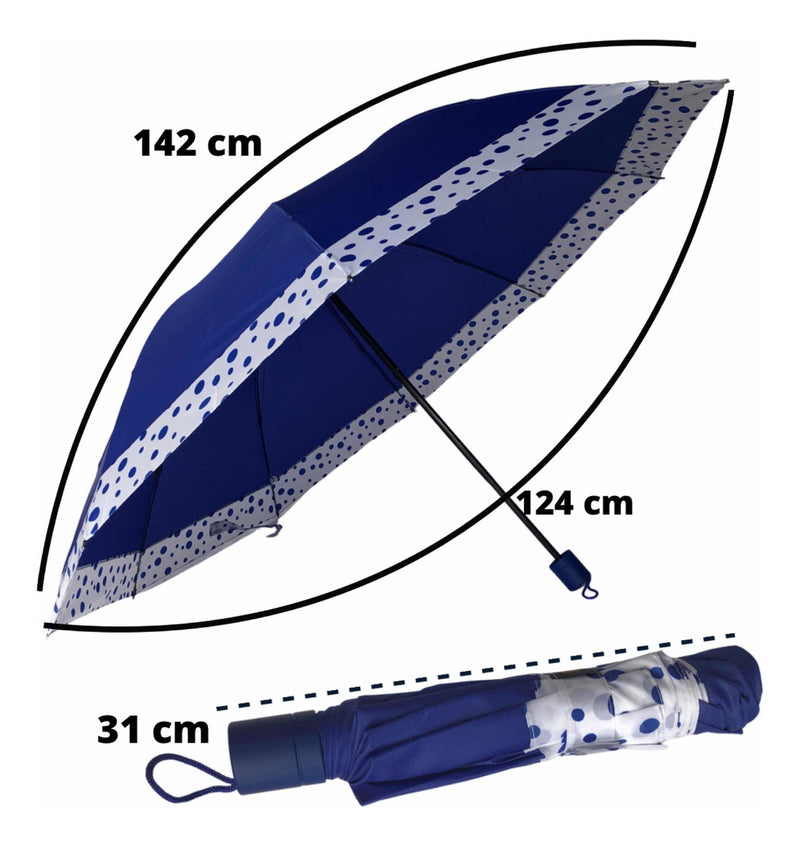 Sombrinha Grande 10 Varetas Poa Cabe Na Bolsa Cor Azul - Alfashop