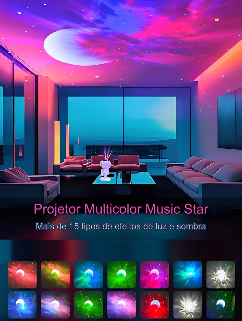 Luminária Astronauta Caixa Som Bluetooth Projetor Galaxias - Alfashop