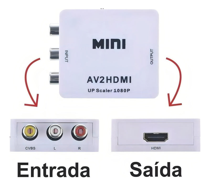 Mini Adaptador AV Conversor Para HDMI 1080p Av 2hdmi - Alfashop