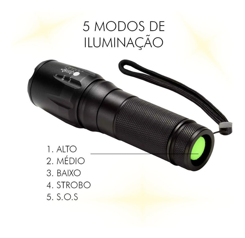 Lanterna Tática Militar Recarregável C/ Zoom Forte Lanterna Preto Luz Branco - Alfashop
