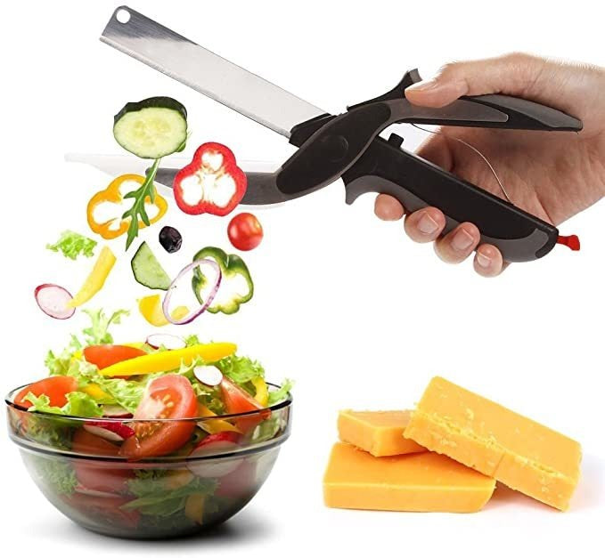 Tesoura Faca Cortador Fatiador Legumes Verdura 2 Em 1 Pratic - Alfashop