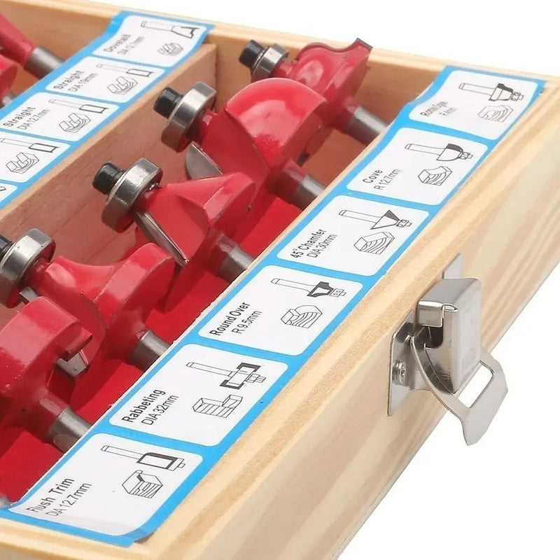 Jogo Kit Fresas Pra Tupia 15 Pçs 8mm + Estojo De Madeira. - Alfashop