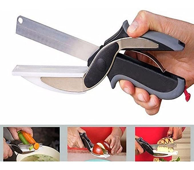 Tesoura Faca Cortador Fatiador Legumes Verdura 2 Em 1 Pratic - Alfashop