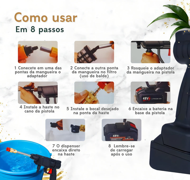 Lavadora Alta Pressão Lava Jato Portátil Recarregável S/fio Cor Preto Frequência 50-60hz Bivolt - Alfashop