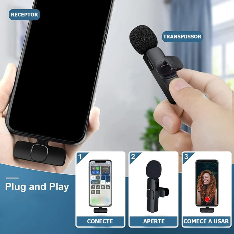 Kit 2 Microfone Lapela Sem Fio P/ iPhone Profissional 2 Em 1 Cor Preto - DR INFONET - Alfashop