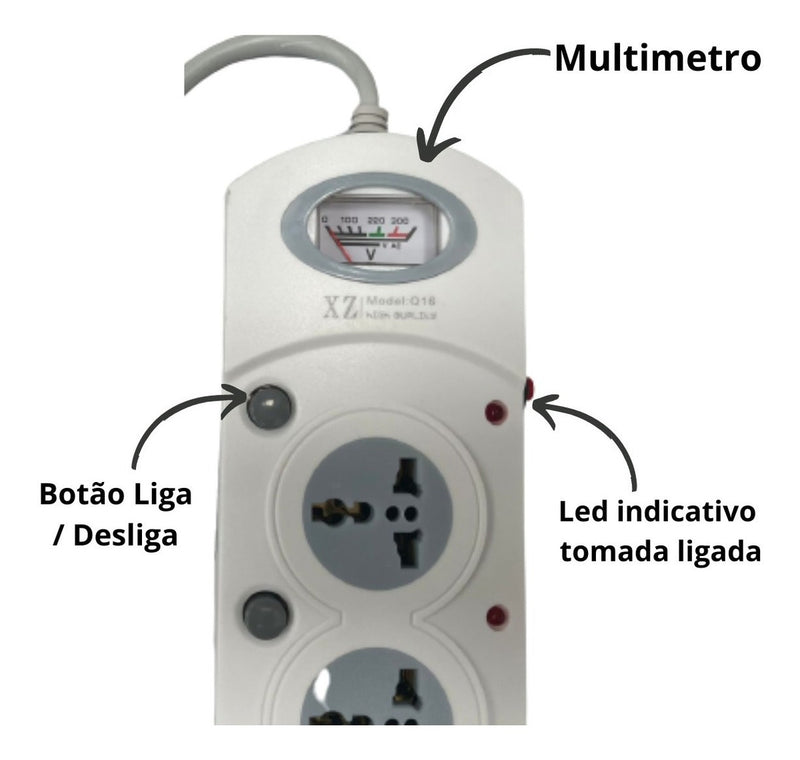 Filtro De Linha Régua 16 Tomadas (5 Universais) C/ Cabo 3m Cor Branco 127v/220v - Alfashop