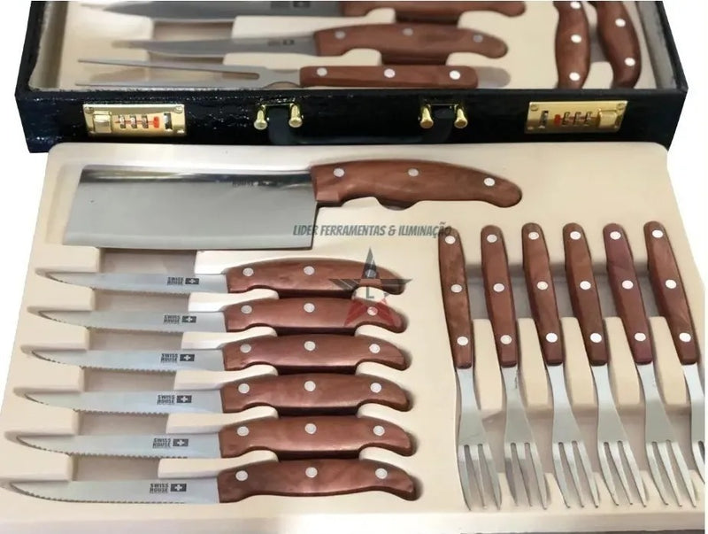 Kit Churrasco Cozinha Gril Chef 25 Peças Em Aço Inox Cutel - Alfashop