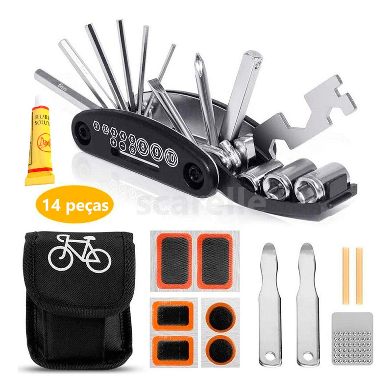Kit Reparo C/ Ferramenta Bicicleta Chaves Bike Remendo Pneu - Alfashop