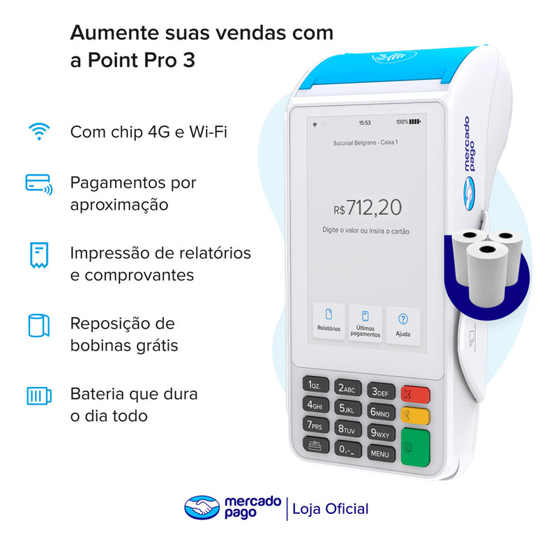Mercado Pago Point Pro3  Maquininha Cartao 4g C/ Tela Touch - Alfashop
