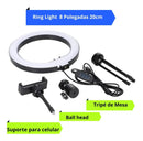 Ring Light Iluminador 8 Polegadas Tripé Com Suporte Celular Cor da estrutura Preto Cor da luz Branco frio, Branco Quente, Amarela 110V/220V - Alfashop