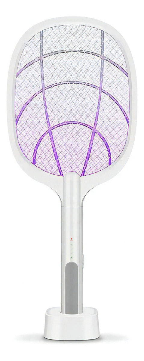 Raquete Mata Mosquito Recarregável Com Suporte De Mesa Casa Cor Branco - Alfashop
