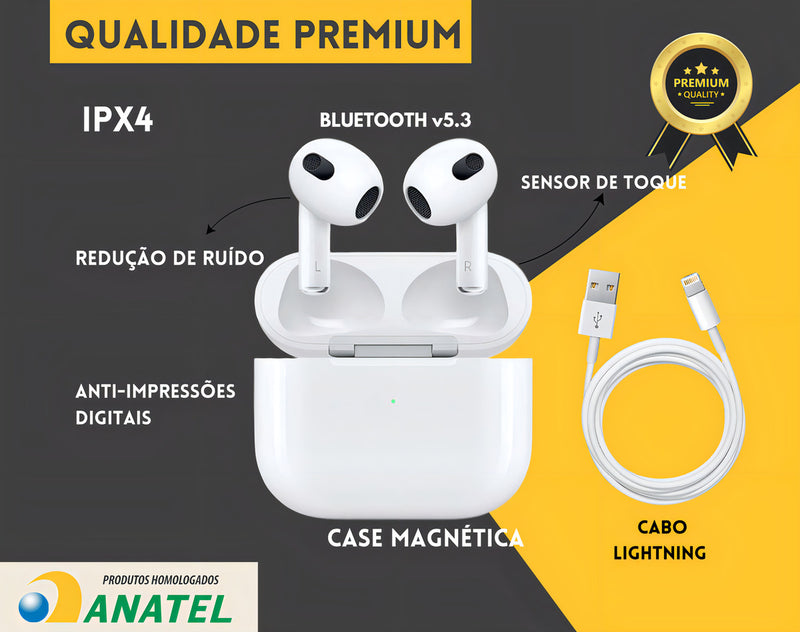 Fone Agold Fn-bt10 Bluetooth 3 Geração Para iPhone 8 X Xr 11 12 13 14 15 Cor Branco Luz Verde - Alfashop