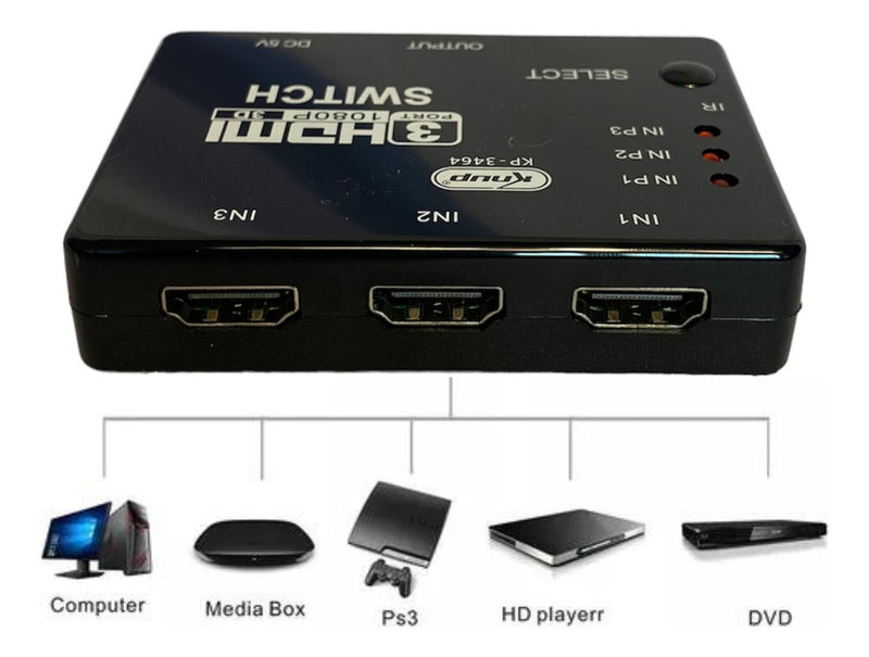 Switch 3 Em 1 Hdmi Seletor De Sinal Controle Remoto 4k Hub - Alfashop