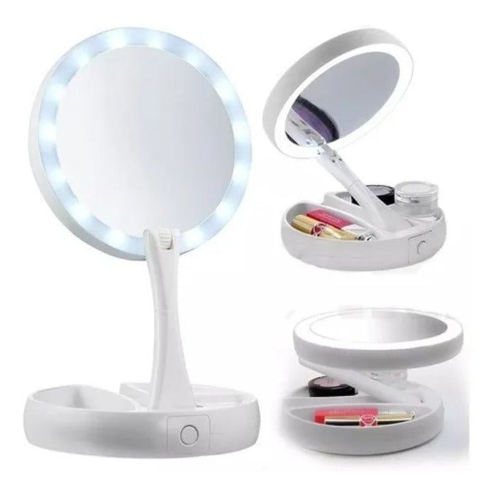 Espelho De Luz Led Dobrável Aumenta 10x Maquiagem Portátil - Alfashop