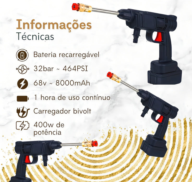 Lavadora Alta Pressão Lava Jato Portátil Recarregável S/fio Cor Preto Frequência 50-60hz Bivolt - Alfashop