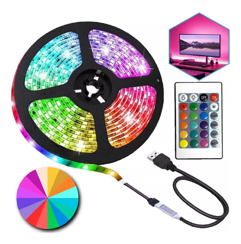 Fita De Led 5050 Com 5 Metros Usb Com Controle Remoto - Alfashop
