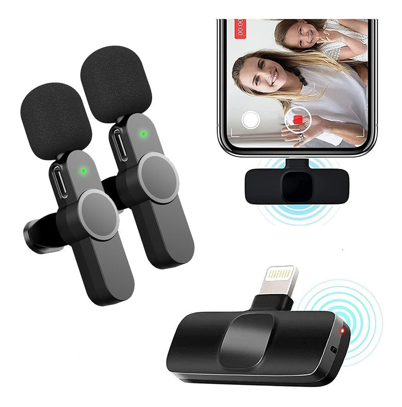 Kit 2 Microfone Lapela Sem Fio P/ iPhone Profissional 2 Em 1 Cor Preto - DR INFONET - Alfashop