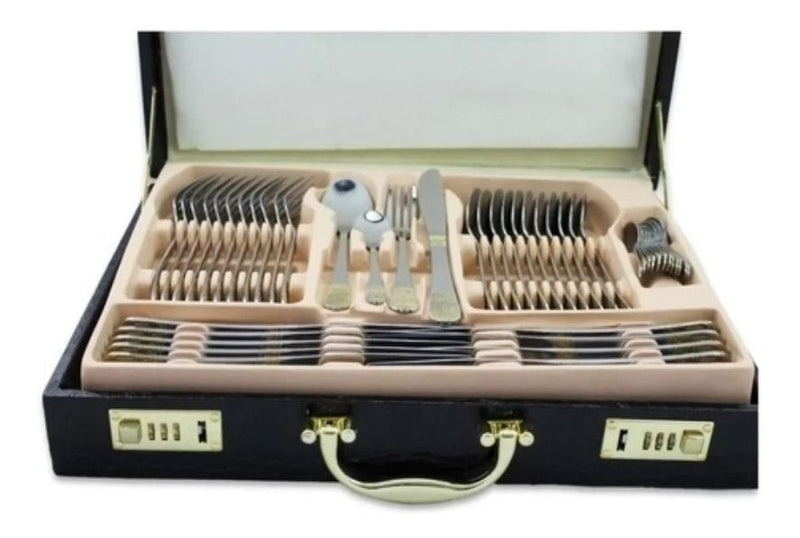 Kit De Talheres De Luxo 84 Peças -banhado A Ouro 24.k - Top - Alfashop
