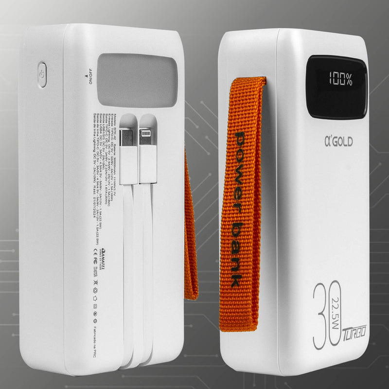 Power Bank Carregador Portátil Turbo Bateria 30.000mah Cor Branco - Alfashop