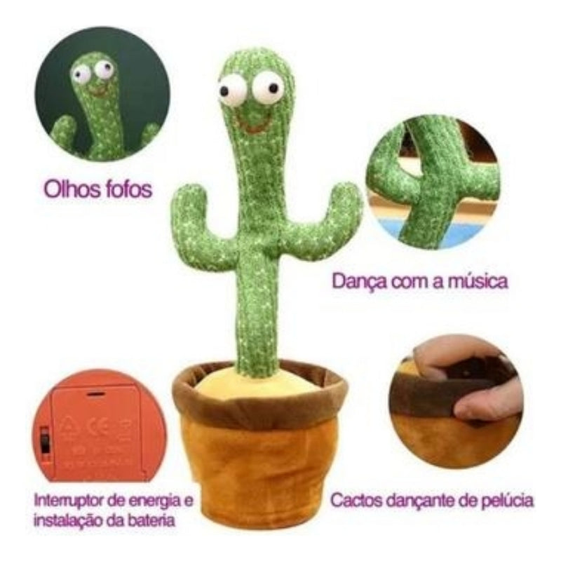 Cacto Pelúcia Dançarino Dançante Toca Musica Repete Sua Voz e Fala - Alfashop