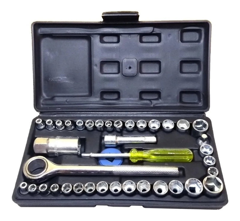 Jogo Chave Catraca Soquete Pito Caximbo 40 Peças Cromado - Alfashop