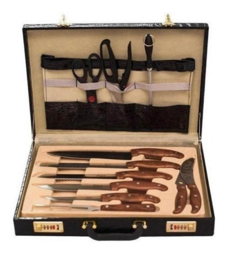 Kit Churrasco Ou Cozinha Com Maleta Em Couro 25 Peças Promo - Alfashop