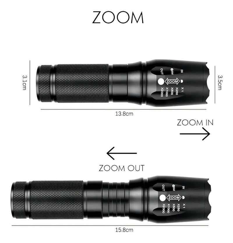 Lanterna Tática Militar Recarregável C/ Zoom Forte Lanterna Preto Luz Branco - Alfashop